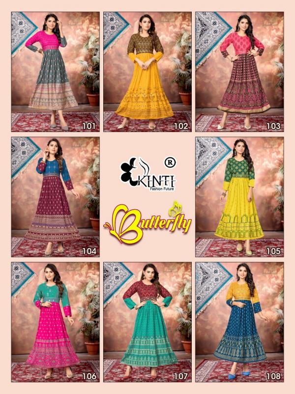 Kinti Butterfly Heavy Rayon Slub Print Long Kurti Collection 